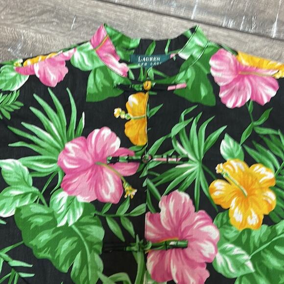 Lauren Ralph Lauren 100% Linen Tropical Sleeveless Frog Button Shirt Size Small - Picture 5 of 6